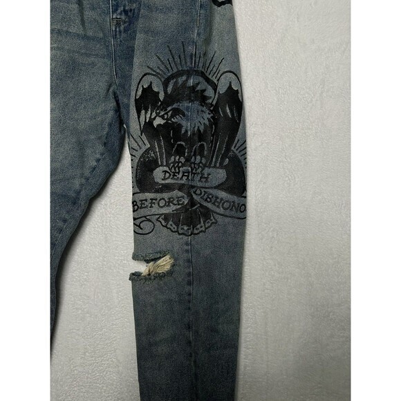 Ed Hardy Designer Slim Taper‎ Eagle Print Light Blue Denim Jeans Size 38 NWT - Picture 4 of 9